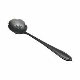 KCASA KC-FS01 Black Stainless Steel Flower Shape Coffee Sugar Spoon Teaspoons Ice Cream Tableware