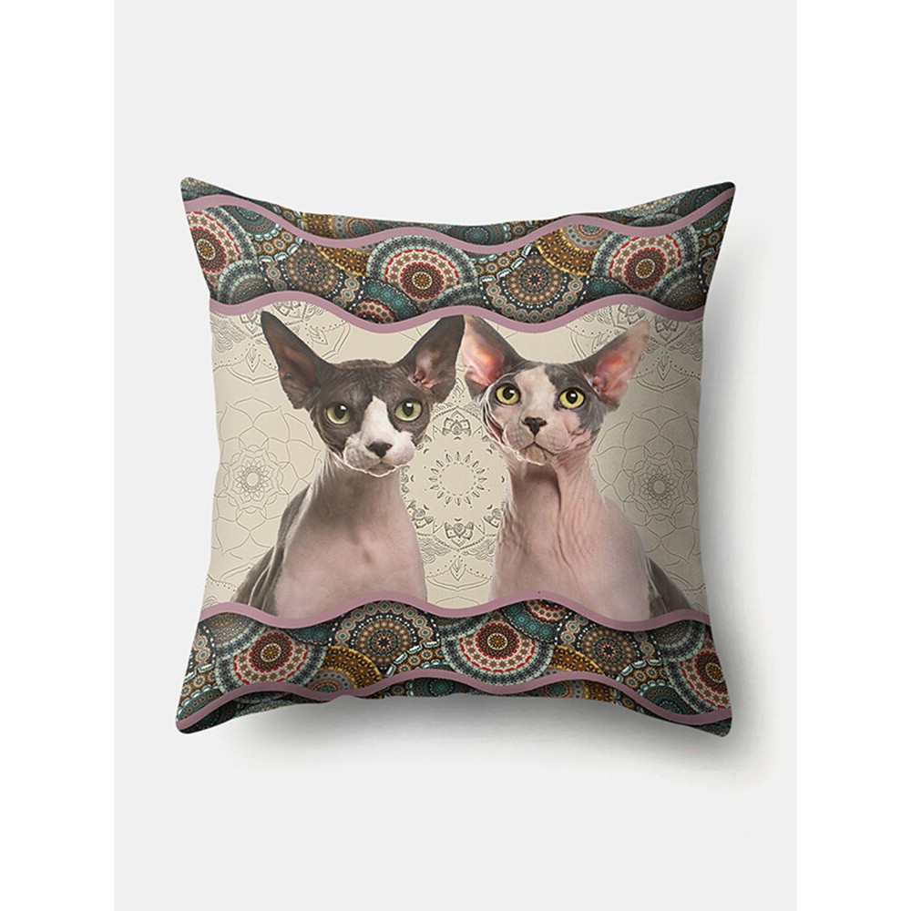 Long-Eared Cat Pattern Linen Cushion Cover Home Sofa Art Decor Throw Pillowcase