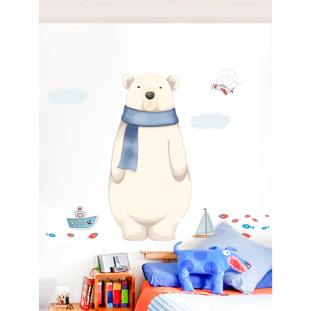 Miico 2PCS Cartoon Wall Sticker Cute Polar Bear Printing Children’s Room Kindergarten Decor Stickers