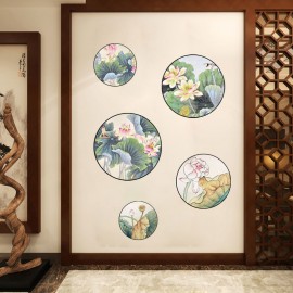 Miico 2PCS Lotus Painting Sticker Home Study Room Decor Sticker Wall Sticker Combination Stickers