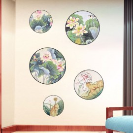 Miico 2PCS Lotus Painting Sticker Home Study Room Decor Sticker Wall Sticker Combination Stickers