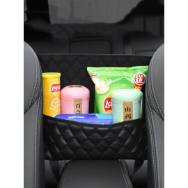 Multifunctional PU Vehicle Car Seat Storage Net Pocket Diamond Pattern Hanging Bag Car Storage Bag