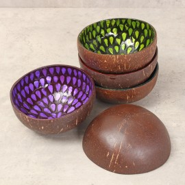 Natural Coconut Shell Kitchen Bowl Dishes Mosaic Handmade Paint Craft Home Decor