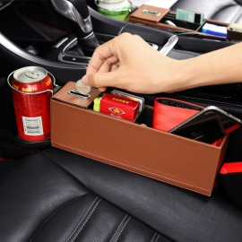 PU Leather Car Seat Crevice Storage Box Gap Organizer with Cup Drink Holder for Left-hand Drive