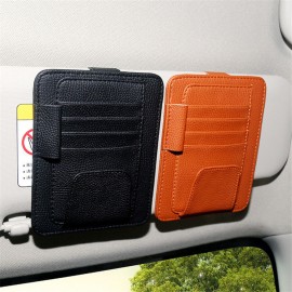 PU Leather Car Sun Visor Glasses Clip Card Pen Holder Storage Driver License Package