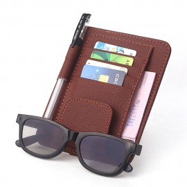 PU Leather Car Sun Visor Glasses Clip Card Pen Holder Storage Driver License Package