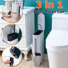 Plastic Trash Can with Toilet Brush Thin Waste Bin Dustbin Garbage For Bathroom