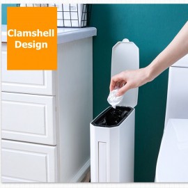 Plastic Trash Can with Toilet Brush Thin Waste Bin Dustbin Garbage For Bathroom