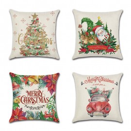 Retro Cartoon Christmas Santa Linen Throw Pillow Case Home Sofa Soft Cushion Cover Christmas Decor