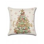 Retro Cartoon Christmas Santa Linen Throw Pillow Case Home Sofa Soft Cushion Cover Christmas Decor