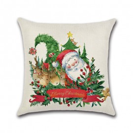 Retro Cartoon Christmas Santa Linen Throw Pillow Case Home Sofa Soft Cushion Cover Christmas Decor