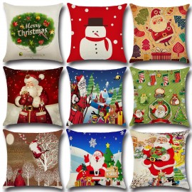 Retro Cartoon Christmas Santa Printed Throw Pillow Cases Home Sofa Cushion Cover Christmas Decor