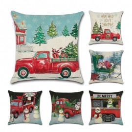 Retro Christmas Snowman Pattern Linen Cushion Cover Home Sofa Office Car Seat Throw Pillowcases