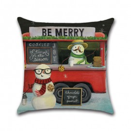 Retro Christmas Snowman Pattern Linen Cushion Cover Home Sofa Office Car Seat Throw Pillowcases