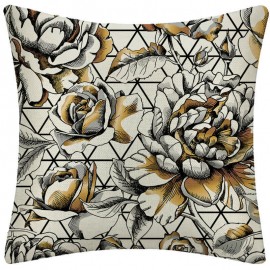 Rose Gold Geometric Flowers And Birds Cotton And Linen Pattern Car Pillow Linen Sofa Pillow Cover