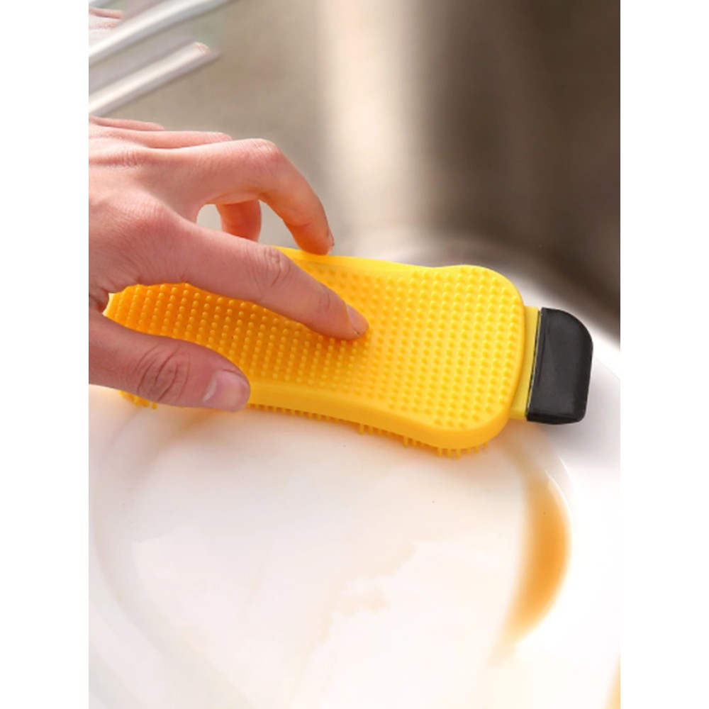 Three-in-one Multifunctional Kitchen Cleaning Silicone Built-in Scraper Cleaning Bowl Pot Stove Brush Scrape Dirt Tool