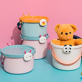 Toy Storage Bucket With Lid Cartoon Children’s Building Blocks Portable Plastic Bucket Home Bedroom Snack Storage Box Finishing Box