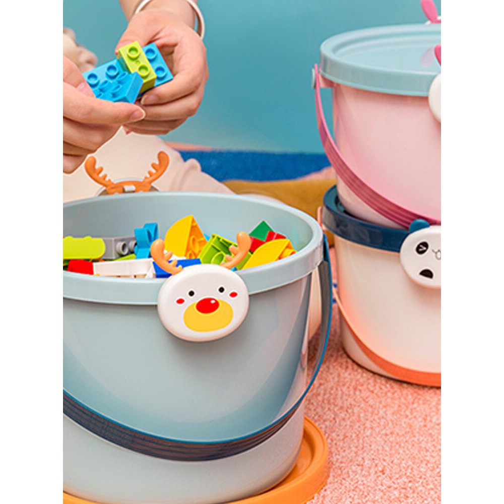 Toy Storage Bucket With Lid Cartoon Children’s Building Blocks Portable Plastic Bucket Home Bedroom Snack Storage Box Finishing Box