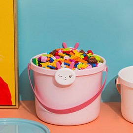 Toy Storage Bucket With Lid Cartoon Children’s Building Blocks Portable Plastic Bucket Home Bedroom Snack Storage Box Finishing Box