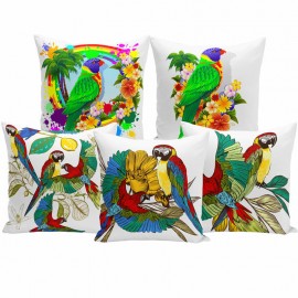 Tropical Flora And Fauna Watercolor Painting Macaw Peach Skin Pillowcase Home Fabric Sofa Cushion Cover