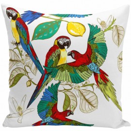 Tropical Flora And Fauna Watercolor Painting Macaw Peach Skin Pillowcase Home Fabric Sofa Cushion Cover