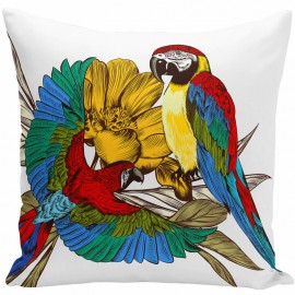 Tropical Flora And Fauna Watercolor Painting Macaw Peach Skin Pillowcase Home Fabric Sofa Cushion Cover