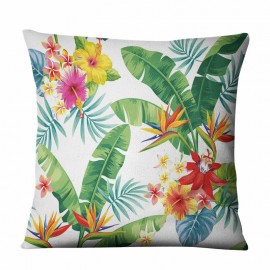 Tropical Green Plants Flowers Linen Pillowcase Home Fabric Sofa Cushion Cover