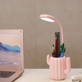 USB Charging Cactus Desk Table Lamp Touch LED Eye Protection Night Light Pen Holder Light