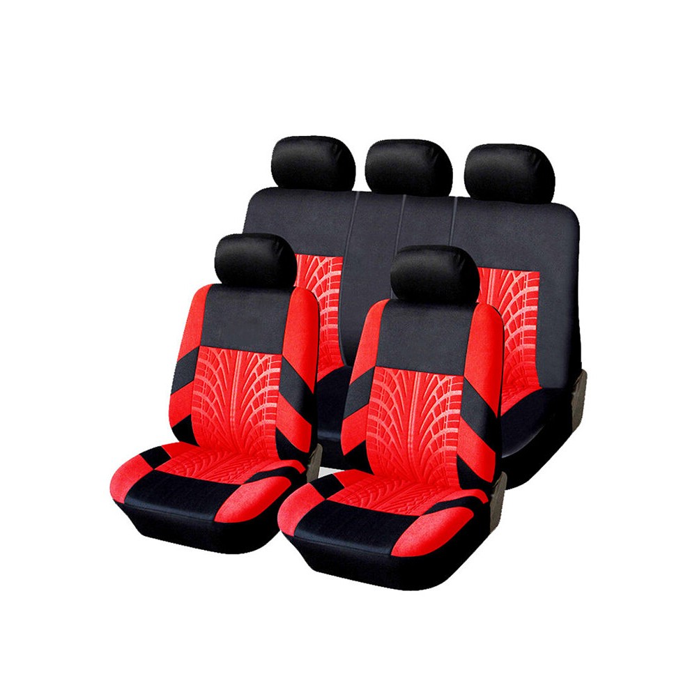 Universal 9PCS Full Set  Auto Seat Covers Tyre Track Embossed Car Seat Cover For Car Truck SUV Van 4 Colors Durable Polyester Material