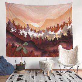 Wall Hanging Mountain Painting Forest Tree Hanging Cloth Sunset Natural Landscape Tapestry