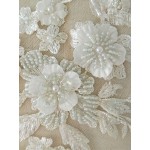 Wedding Dress Lace Fabric 3D Flowers Pearl Beaded Lace Applique DIY Craft