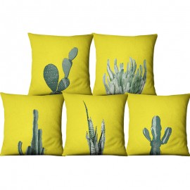 Yellow Succulent Cactus Linen Pillow Case Home Fabric Sofa Cushion Cover