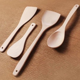 jia Kitchen Beech Scoop Four Pieces Set Cooking Utensils Spatula Slotted Turner