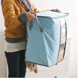 High Capacity Clothes Quilts Storage Bag Folding Organizer Bags Bamboo Portable Storage Container-Blue