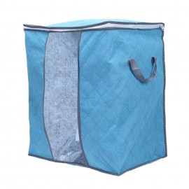 High Capacity Clothes Quilts Storage Bag Folding Organizer Bags Bamboo Portable Storage Container-Blue