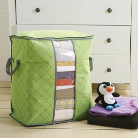 High Capacity Clothes Quilts Storage Bag Folding Organizer Bags Bamboo Portable Storage Container-Blue