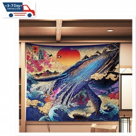 3D Great Japanese Sea Ocean Wave Whale Sunset Home Store Tapestry Home Decor