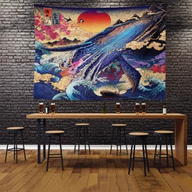 3D Great Japanese Sea Ocean Wave Whale Sunset Home Store Tapestry Home Decor